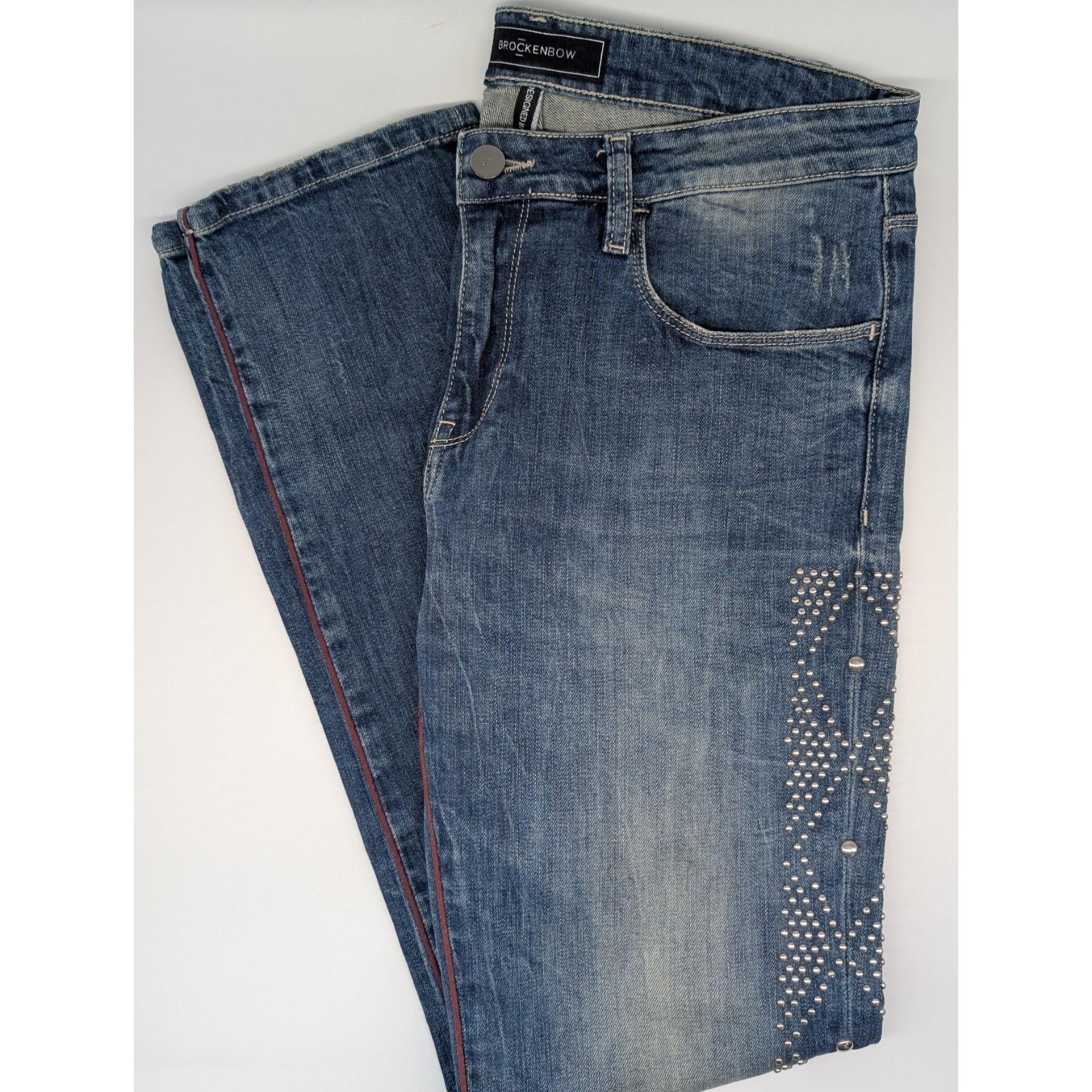 Brockenbow Boyfriend Beaded Jeans 27 (31x30) Women Charlotte Distressed Marbling